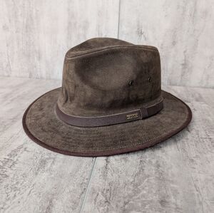 DeLux Brown Leather Safari Hat Fedora Size Large XL